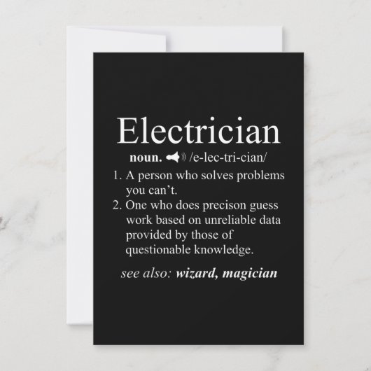 Funny Electrician Definition Electrical Engineer Mitteilungskarte (Vorderseite)