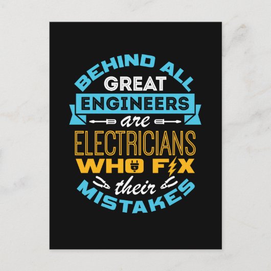 Funny Electrician Hinter allen großen Ingenieuren Postkarte (Vorderseite)