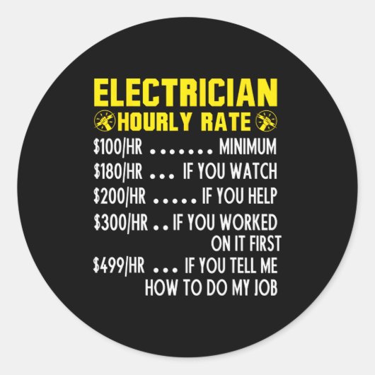 Funny Electrician Hourly Rate Pricing Chart Runder Aufkleber (Vorderseite)