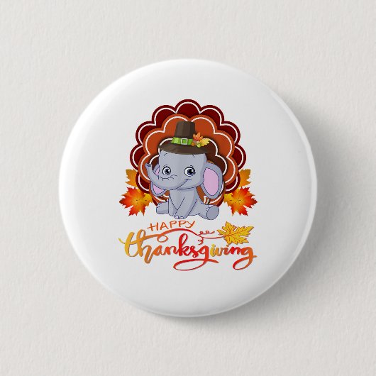 Funny Elefant Türkei glücklich Thanksgiving Button (Vorderseite)