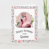 Funny Elegant Birthday Queen Pink Flamingo Karte (Vorderseite)