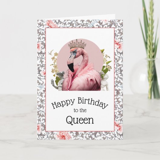 Funny Elegant Birthday Queen Pink Flamingo Karte (Vorderseite)