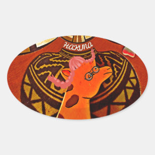 Funny Elegant Giraffe Accessorized African Style Ovaler Aufkleber