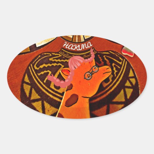 Funny Elegant Giraffe Accessorized African Style Ovaler Aufkleber (Vorderseite)