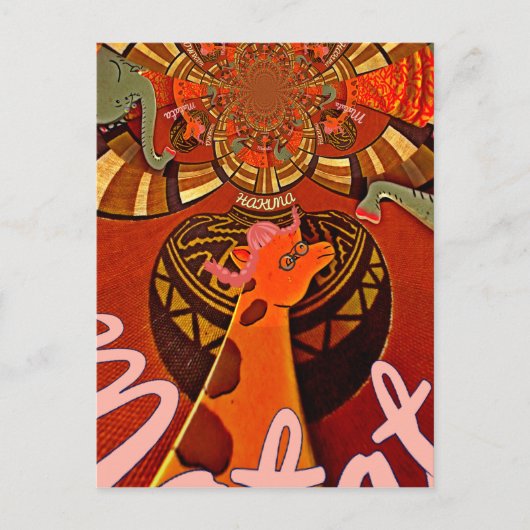 Funny Elegant Giraffe Accessorized African Style Postkarte (Vorderseite)