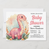 Funny Elegant Pink Dinosaur Girl Baby Shower Einladung (Vorderseite)