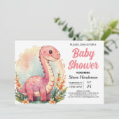 Funny Elegant Pink Dinosaur Girl Baby Shower Einladung (Stehend Vorderseite)
