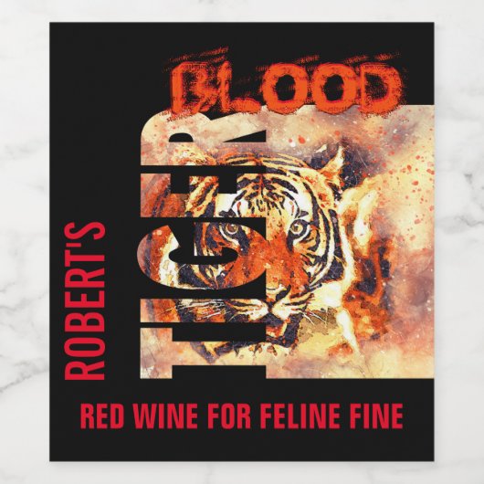 Funny Elegant Tiger Blut Weinetikett (Einzelnes Label)