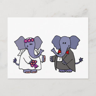 Funny Elephant Briand Groom Wedding Design Postkarte