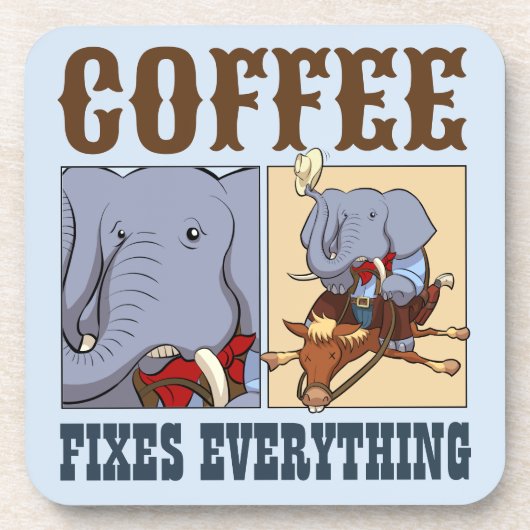 Funny Elephant Coffee behebt alles Cartoon Getränkeuntersetzer (Vorderseite)