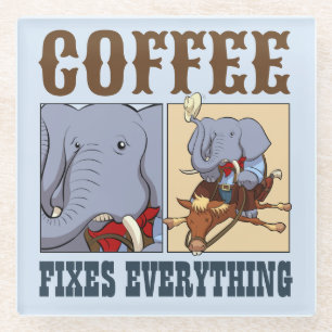 Funny Elephant Coffee behebt alles Cartoon Glasuntersetzer