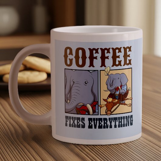Funny Elephant Coffee behebt alles Cartoon Jumbo-Tasse