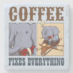 Funny Elephant Coffee behebt alles Cartoon Steinuntersetzer
