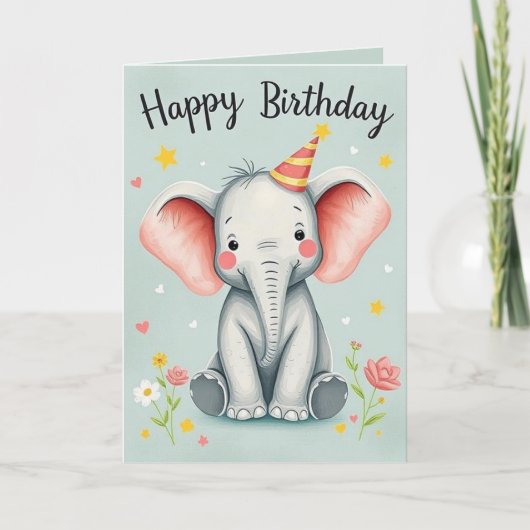 Funny Elephant Happy Birthday Card Karte (Vorderseite)