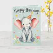 Funny Elephant Happy Birthday Card Karte (Gelbe Blume)