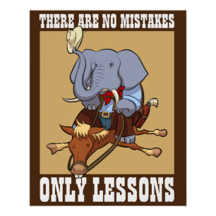 Funny Elephant no Fistakes only Lessons Cartoon Poster