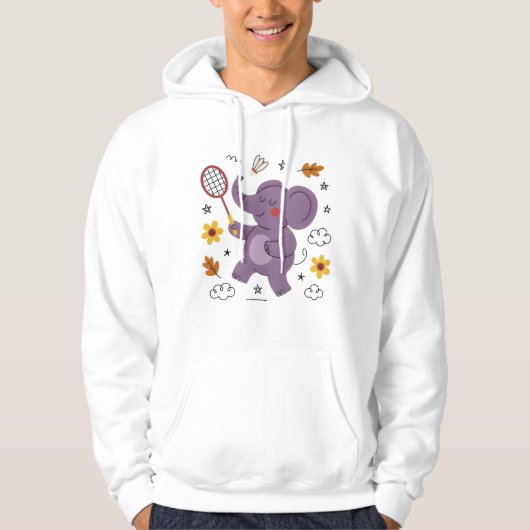 Funny elephant playing badminton for animals hoodie (Vorderseite)