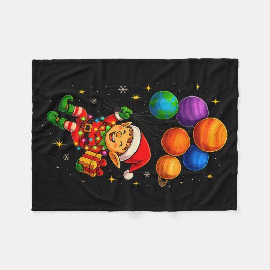 Funny Elf Astronaut With Planets Christmas Pjs For Fleecedecke (Vorderseite (Horizontal))