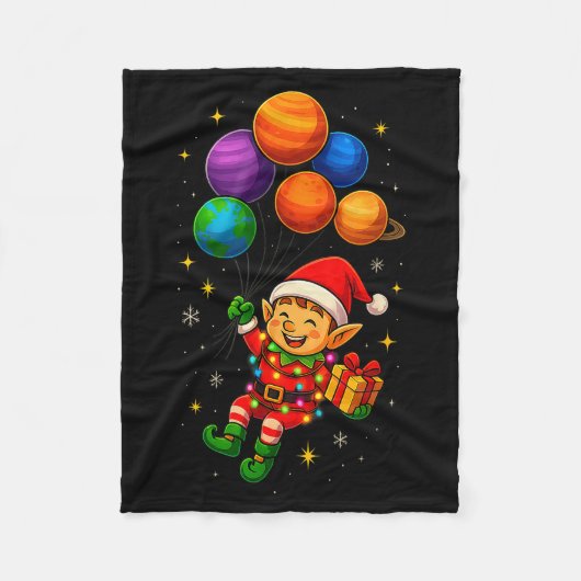 Funny Elf Astronaut With Planets Christmas Pjs For Fleecedecke (Vorderseite)