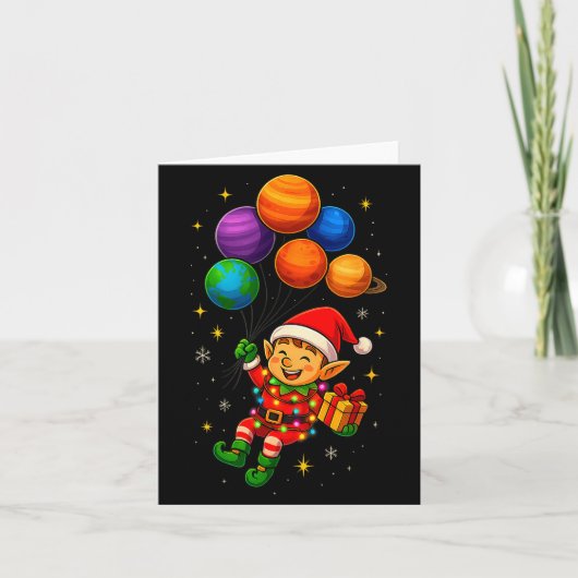 Funny Elf Astronaut With Planets Christmas Pjs For Karte (Vorderseite)