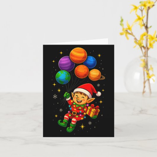 Funny Elf Astronaut With Planets Christmas Pjs For Karte (Gelbe Blume)