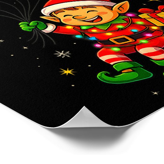 Funny Elf Astronaut With Planets Christmas Pjs For Poster (Ecke)