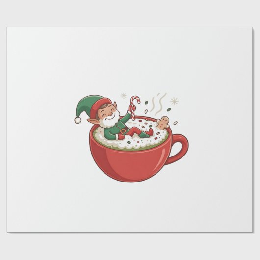 Funny Elf Bathub auf Matcha Drink Geschenkpapier (Flach)