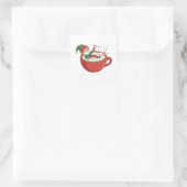 Funny Elf Bathub auf Matcha Drink Quadratischer Aufkleber (Tasche)