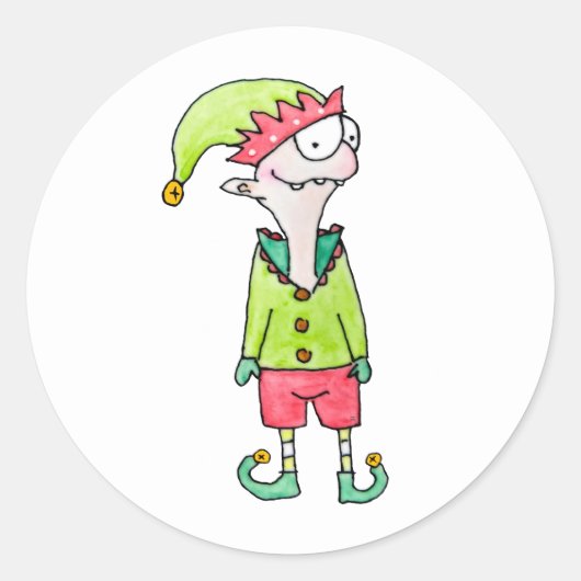 Funny Elf Christmas Classic Round Sticker (Vorderseite)