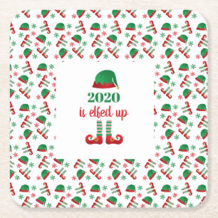 Funny Elf Christmas Sprichwort Green Red Rechteckiger Pappuntersetzer