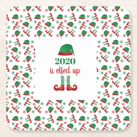 Funny Elf Christmas Sprichwort Green Red Rechteckiger Pappuntersetzer (Vorderseite)