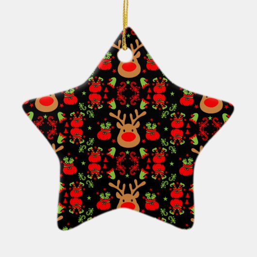 Funny Elf Christmas Wrapping Keramik Ornament (Vorne)