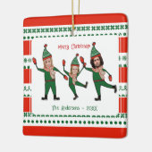 Funny Elf Familie Foto Red Green Frohe Weihnachten Keramikornament (Links)