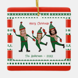 Funny Elf Familie Foto Red Green Frohe Weihnachten Keramikornament