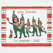 Funny Elf Familie von Five Hund Red Green Weihnach Fleecedecke (Vorderseite (Horizontal))