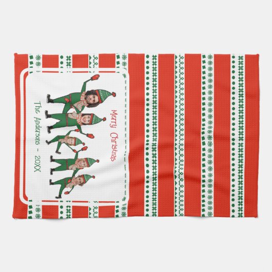Funny Elf Familie von fünf Foto Rot Grünen Weihnac Geschirrtuch (Horizontal)