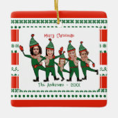 Funny Elf Familie von fünf Foto Rot Grünen Weihnac Keramikornament (Vorderseite)
