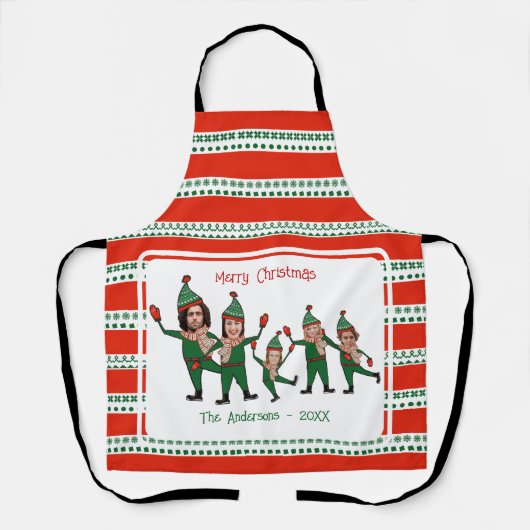 Funny Elf Familie von fünf Foto Rot Grünen Weihnac Schürze (Vorderseite)