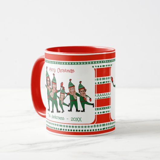 Funny Elf Familie von fünf Foto Rot Grünen Weihnac Tasse (Vorderseite Links)