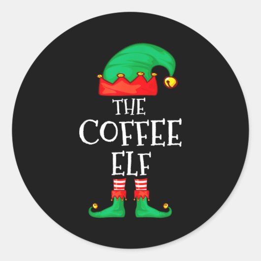 Funny Elf Family Christmas The Coffee Elf Sweater Runder Aufkleber (Vorderseite)