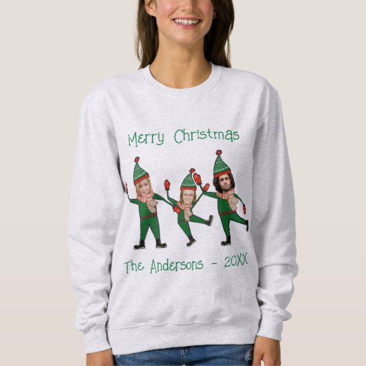 Funny Elf Family Foto Ugly Christmas Sweater Sweatshirt (Vorderseite)