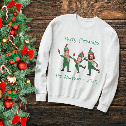 Funny Elf Family Foto Ugly Christmas Sweater Sweatshirt