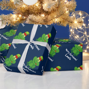Funny elf Frosch Weihnachtspapier für Kinder Geschenkpapier