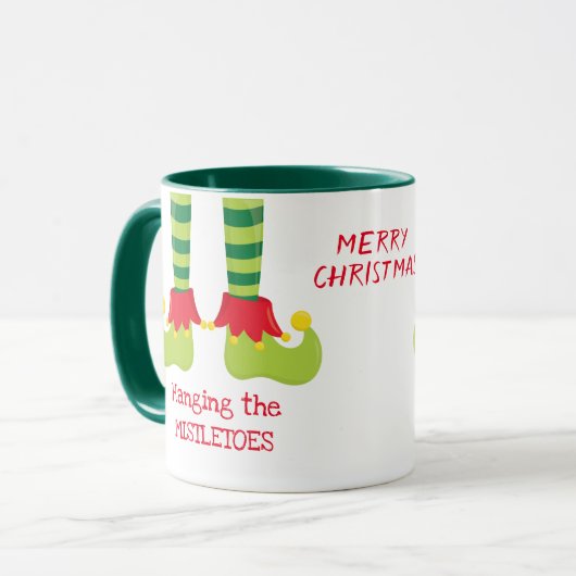 Funny Elf Hanging Mistletos Weihnachten Tasse (Vorderseite Links)