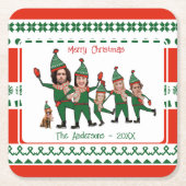 Funny Elf Ihre Familie von sechs, einschließlich H Rechteckiger Pappuntersetzer (Vorderseite)