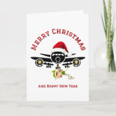 Funny Elf jumping on Airplane & Photo Custom Xmas Karte (Vorderseite)