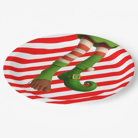 Funny Elf Legs Christmas | North Pole Mischief Pappteller (Schrägansicht)