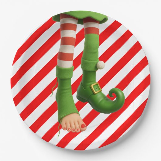 Funny Elf Legs Christmas | North Pole Mischief Pappteller (Vorderseite)