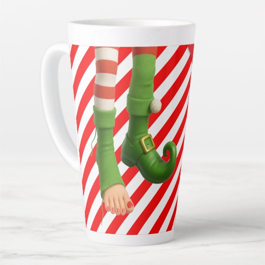 Funny Elf Legs Holiday Card | North Pole Mischief  Milchtasse (Linke Ecke)