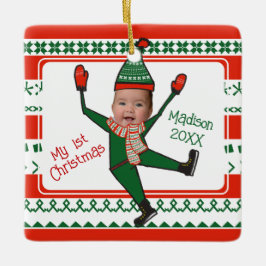 Funny Elf Mein erstes Weihnachts Red Green Custom Keramikornament